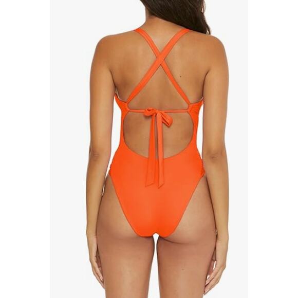 BECCA Baja Mar One Piece Swimsuit Small Orange Carrot Bow Side Cut Out NWT - Picture 3 of 11